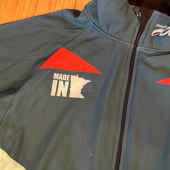 Podium Wear Jacket Adult Small Zip Performance Green Gray Running Coat - Picture 2 of 7